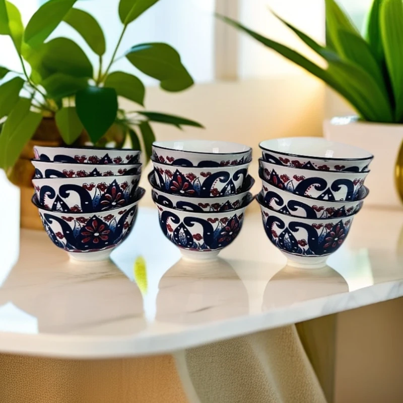 新疆包邮 蓝色4.5寸12个小碗 陶瓷饭碗家用吃饭 米饭碗