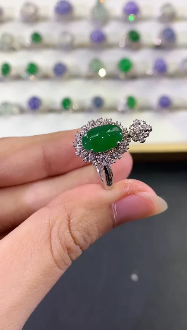 翡翠戒指18K金镶嵌B182