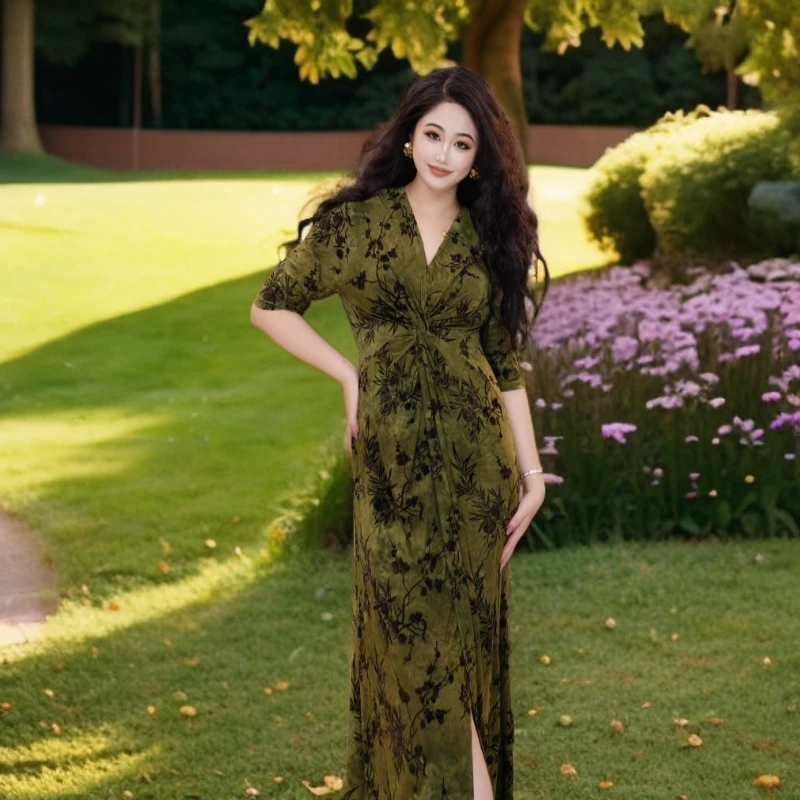 星云里微胖服饰｜绿野仙踪｜微胖轻奢扭结扎染显瘦时尚气质连衣裙