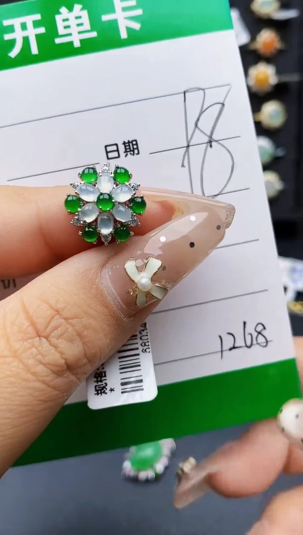 翡翠戒指银S925镶嵌1268