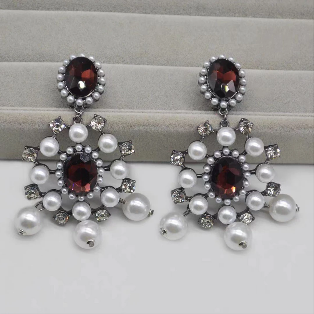 合金亚克力耳饰 2128长款气质轻奢时尚百搭重工雪花复古镶嵌耳环