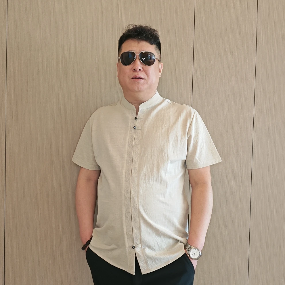 加肥加大中式立领男士时尚轻奢夏季休闲短袖衬衫大码半袖中国风DP