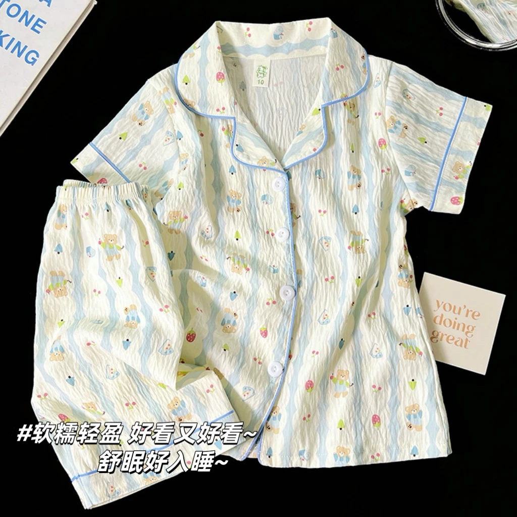 小熊款儿童睡衣女夏季短袖小女孩2025新款甜美女童家居服孩子套装