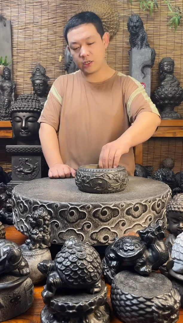 石材22蝉之怜石盆天然青石雕刻