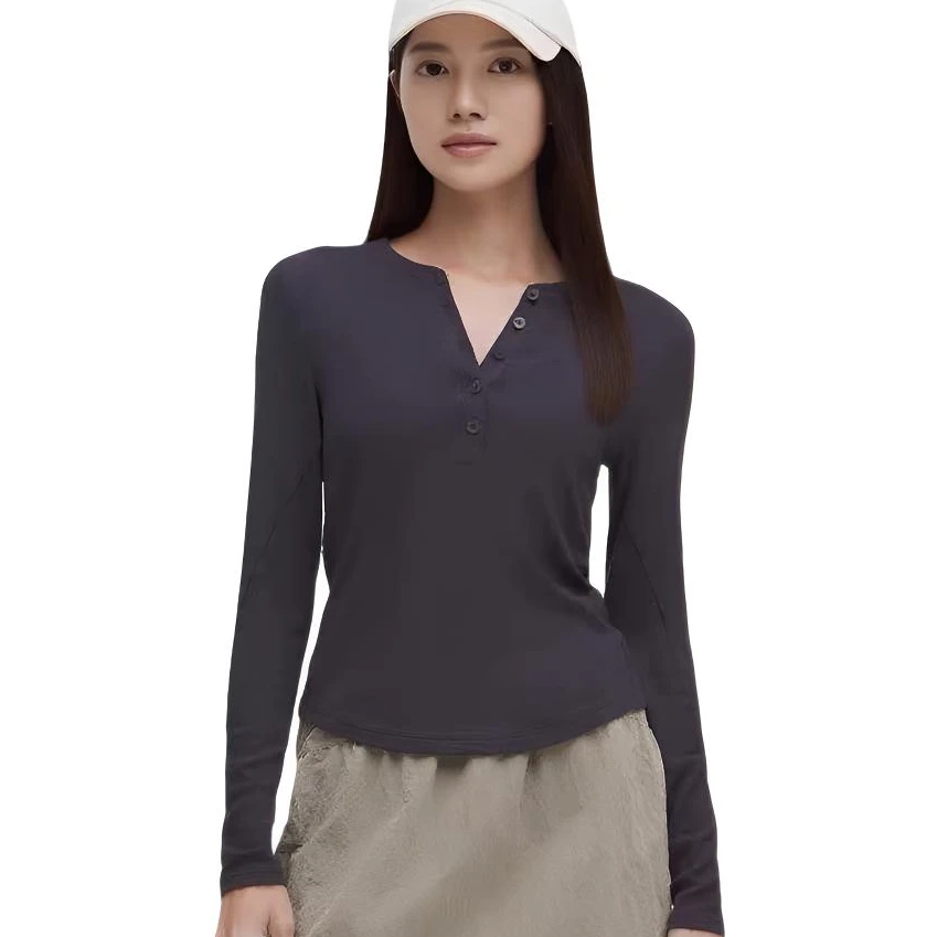 lululemon/露露乐蒙Hold Tight LS Henley 亨利领螺纹修身长袖