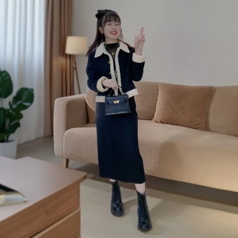 【小香风套装】【加绒】半身裙2025新款短外套时尚优雅两件套气质显瘦