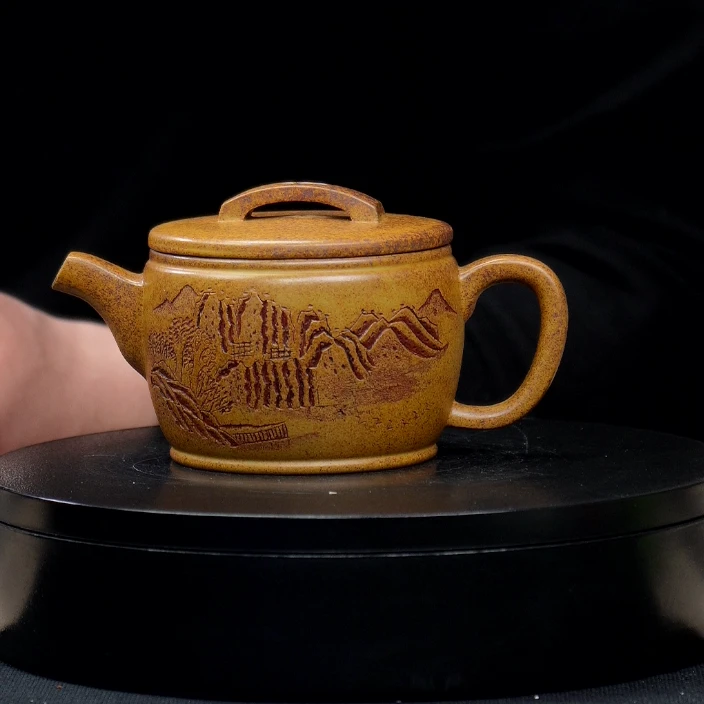 【一品紫砂甄选】刻绘龙骨金沙汉瓦