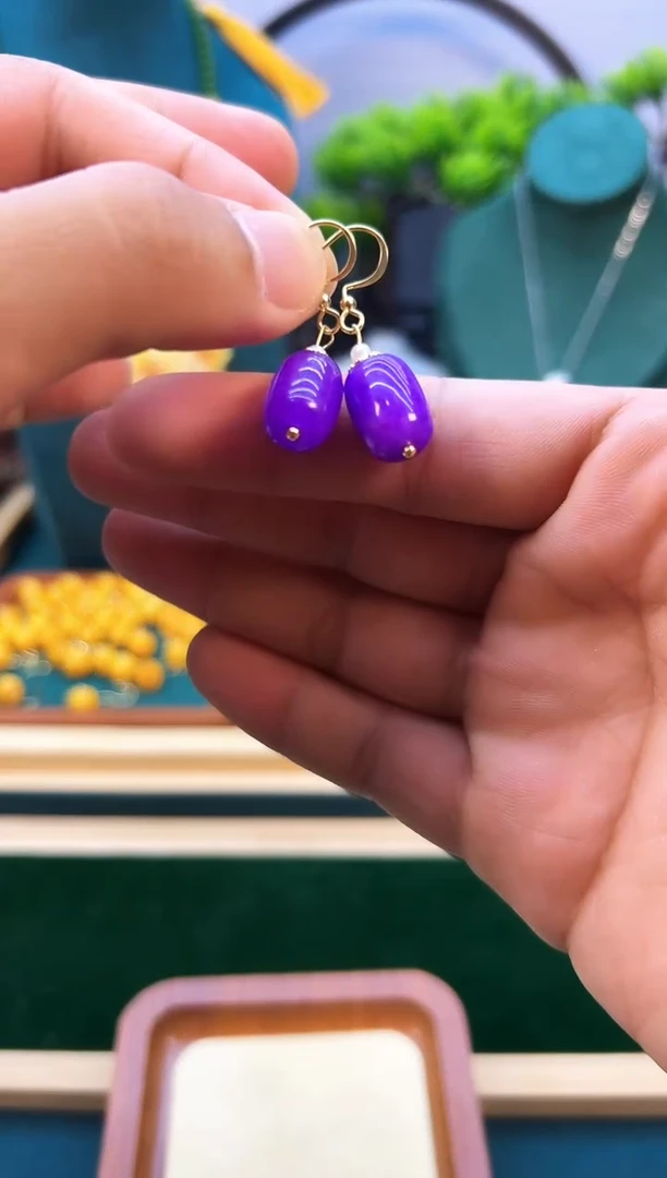 翡翠14K金镶嵌耳饰E415