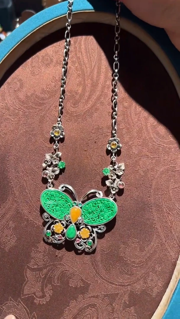 【闪购商品】翡翠银S925镶嵌项链红翡绿翠