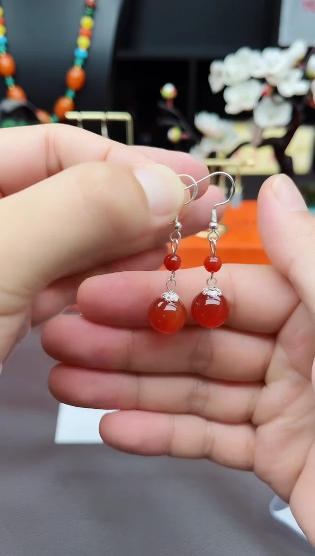 玛瑙/玉髓耳饰银S925镶嵌409000