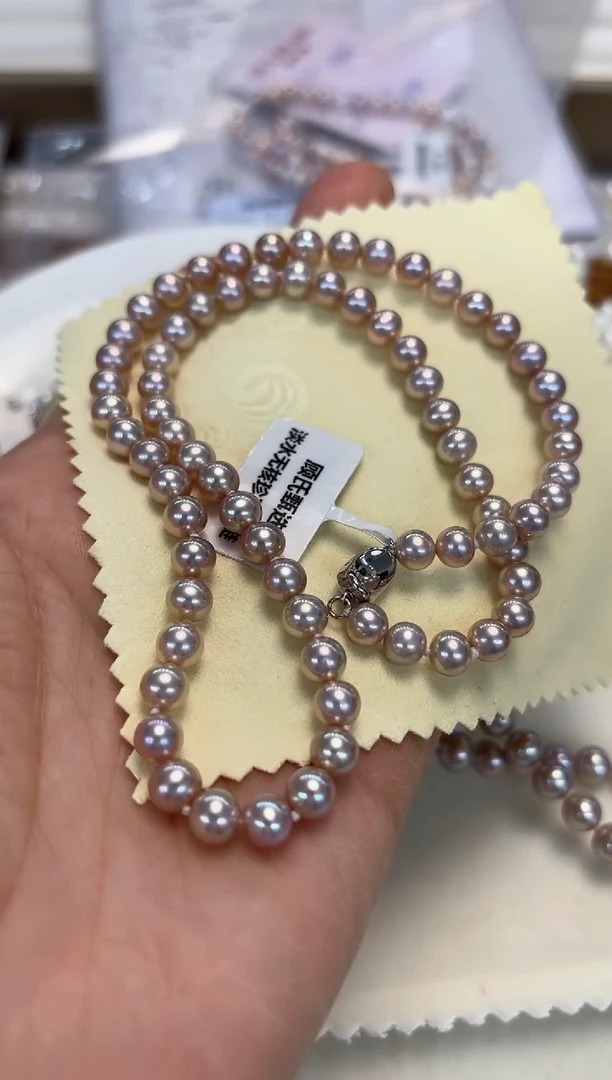 颈饰银S925镶嵌淡水珍珠甜**?6mm左右无核彩珠项链