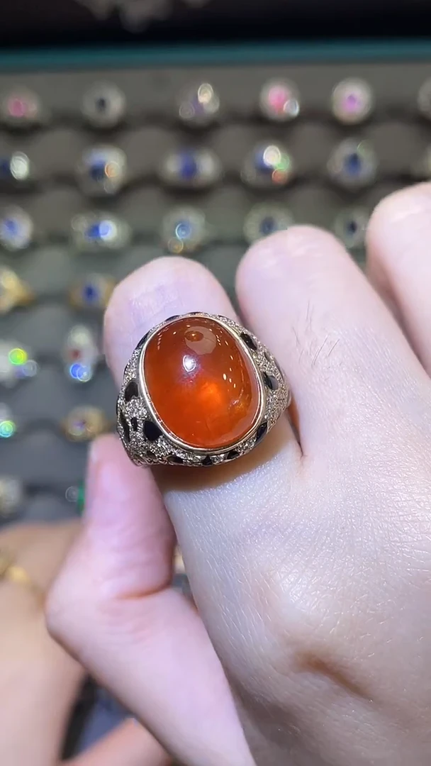 石榴石（芬达石）戒指18K金镶嵌15.7ct
