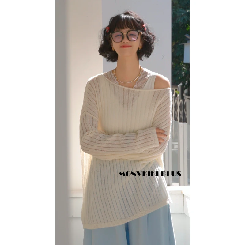 MoNvKiKiPlus2“白泥“绵羊毛纯欲氛围慵懒百搭针织衫长袖上衣#993