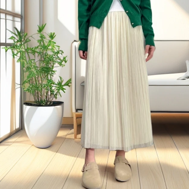 8502夏天A版米白色半身裙女新款显瘦褶皱垂坠感半身裙