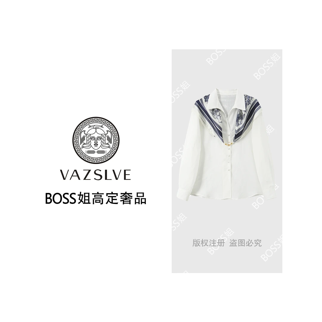 VAZSLVE/原创设计新款城市轻奢气质丝巾衬衫5383998
