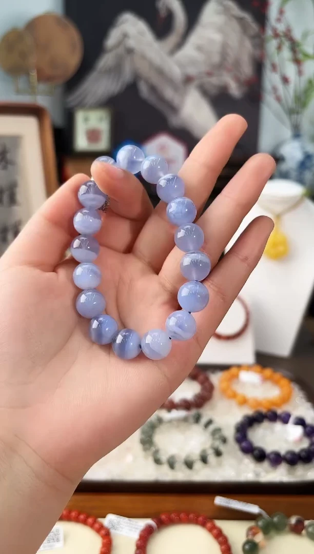 未镶嵌手串玛瑙/玉髓MJJZBXL4171蓝纹玛瑙手串约12多样性发一