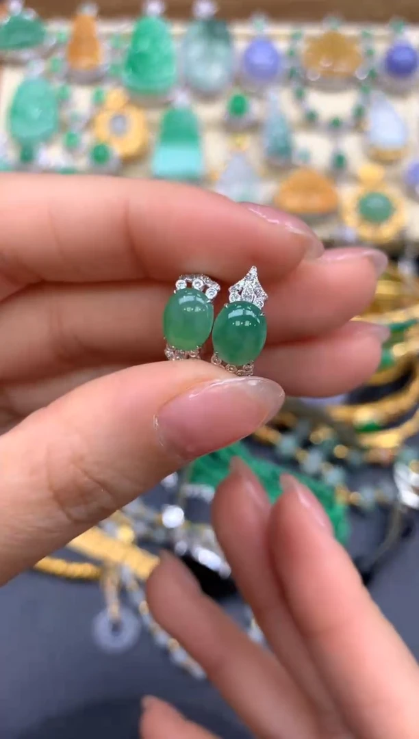 【闪购商品】翡翠耳饰18K金镶嵌221-中国好珍宝