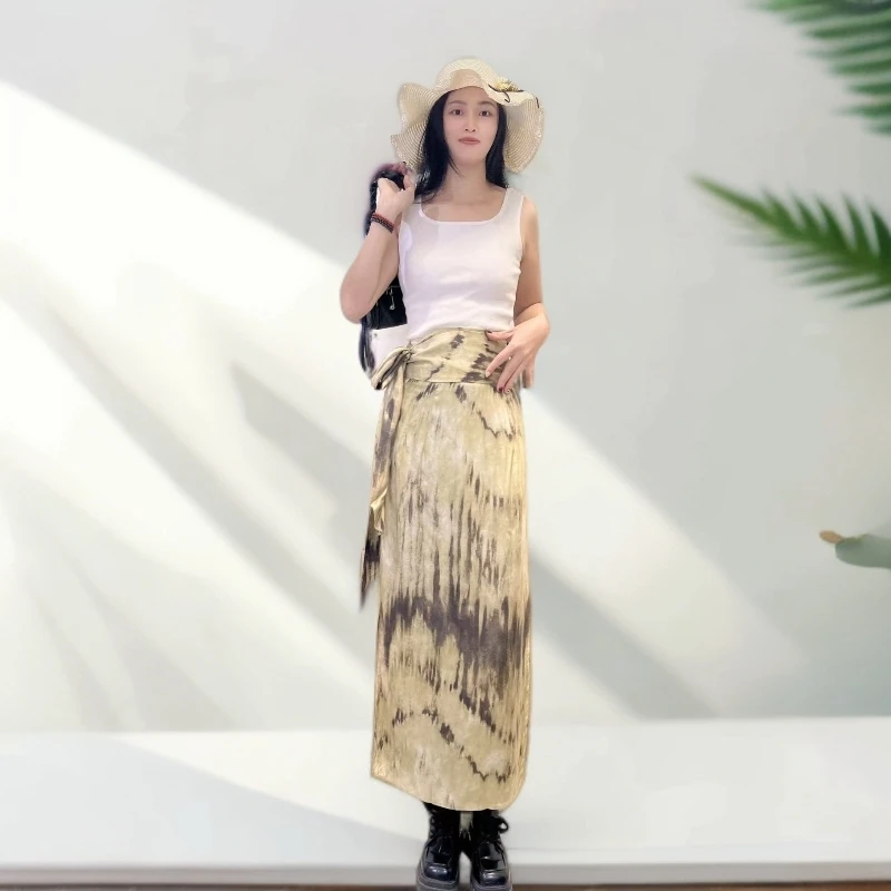薄款国风中腰半身裙不规则连衣裙长款时尚休闲百搭轻奢显瘦