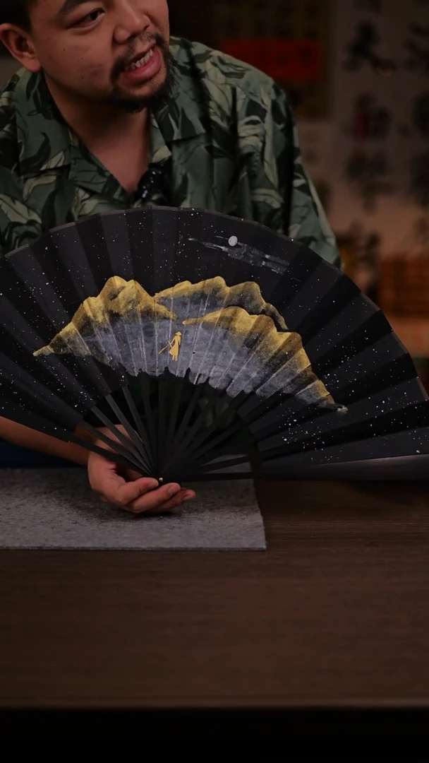 国画黑04-风雪- 10寸 手写  扇子