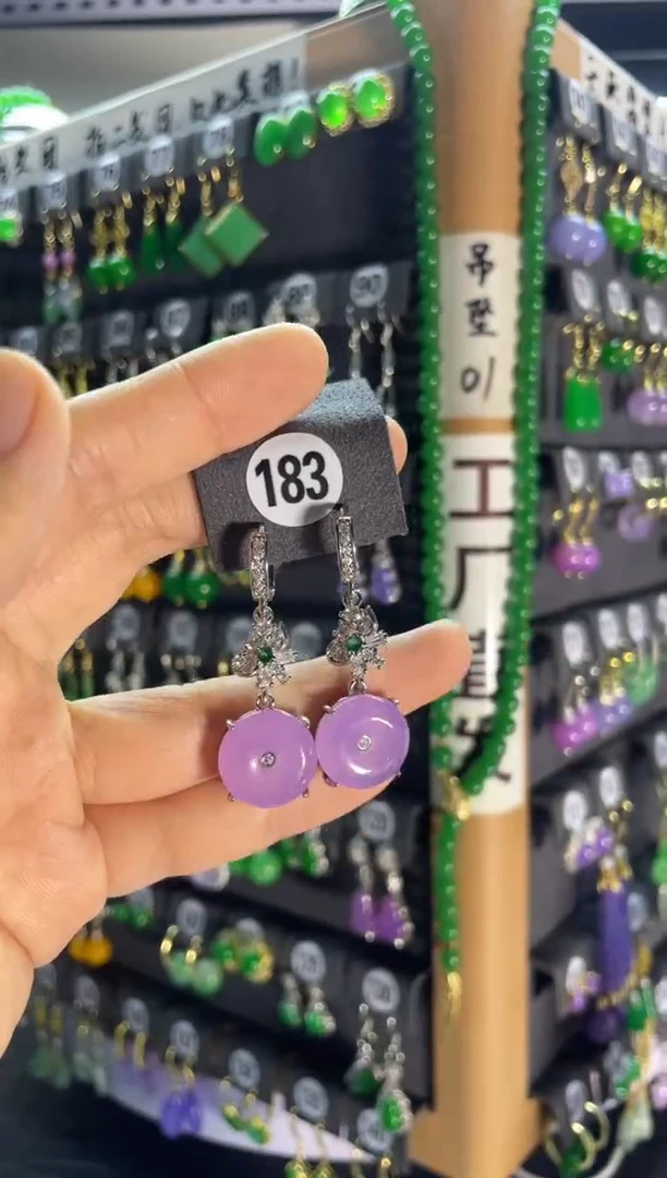 翡翠银S925镶嵌耳饰183..