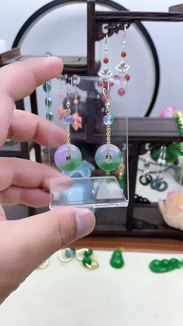 翡翠14K金镶嵌耳饰92号