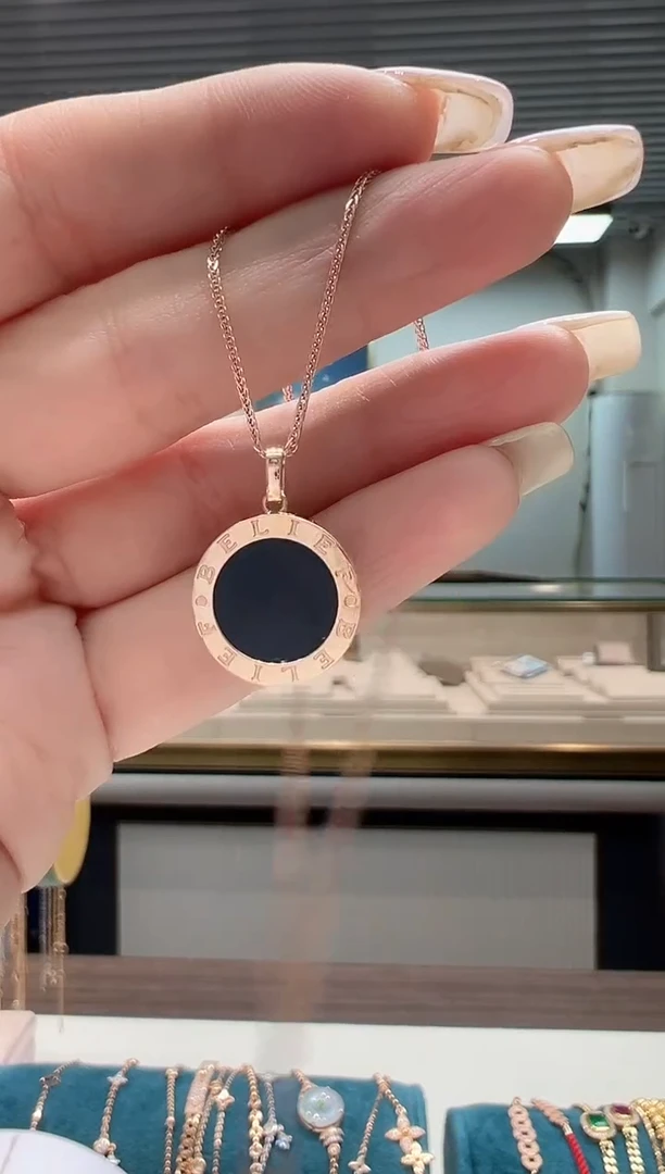 【闪购商品】玛瑙/玉髓吊坠(不含链)18K金镶嵌双面黑红圆饼吊坠