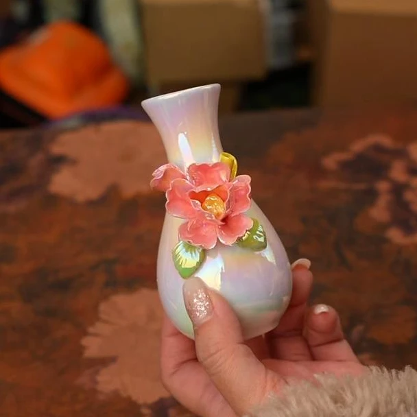 螺钿手工捏花小花瓶茶桌装饰 A13446