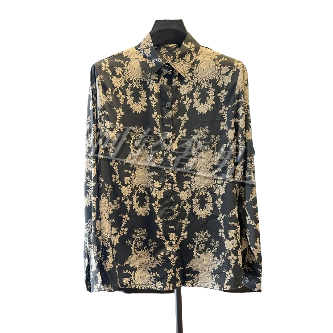 2025新款夏季男士花衬衫外搭长袖时尚潮款修身型时尚休闲薄款翻领