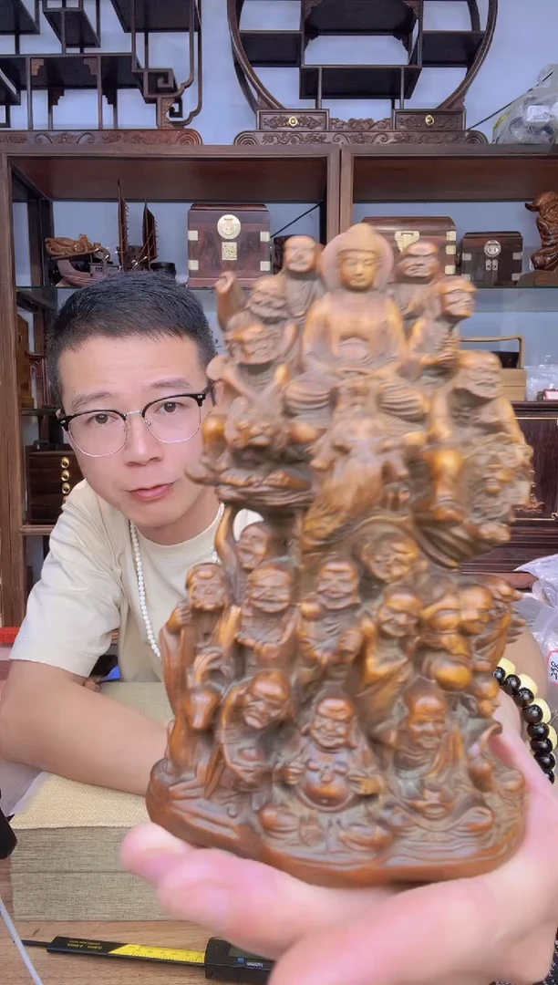 乌木类书架531黄杨做旧十八罗汉摆件小号