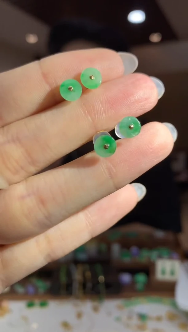 翡翠18K金镶嵌耳饰耳钉 多样性发货1件