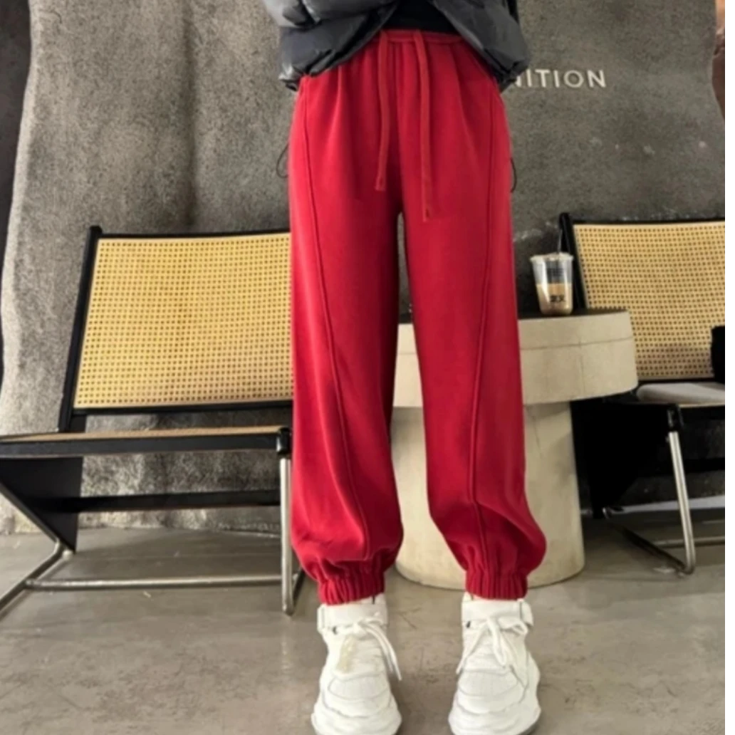 2025春款新款时尚高腰抽绳松紧腰显瘦束脚裤女宽松休闲裤运动卫裤