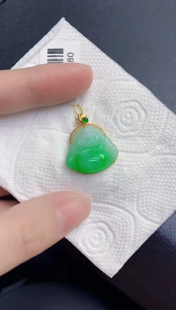 颈饰18K金镶嵌翡翠天然翡翠缅甸A货