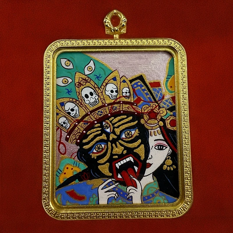 纯手绘唐卡前世今生系列粉色系人物生动4cm×5cm文创吊坠挂件