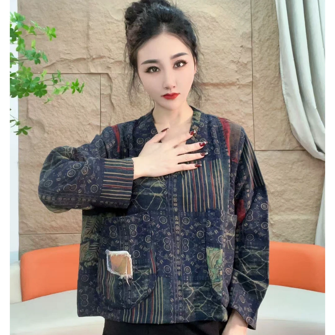 0159[凡家衣橱】秋季新款时尚气质百搭复古印花宽松休闲外套