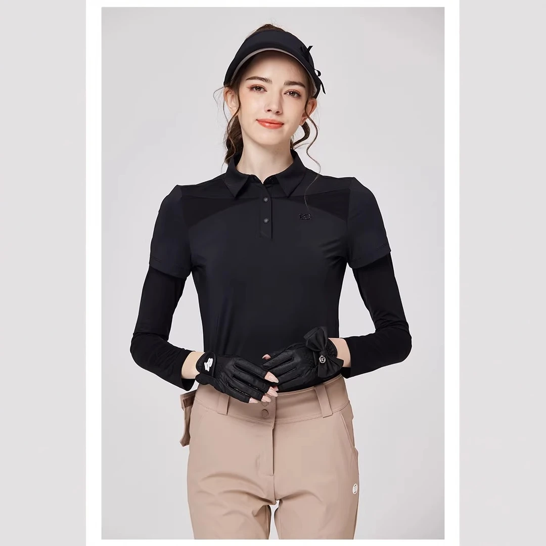 新款高尔夫服装女装长袖春夏冰丝假两件防晒上衣速干透气女球衣