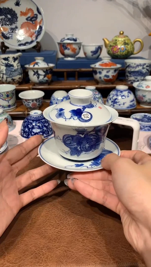 【闪购商品】杯102青花西瓜三才盖碗发发发