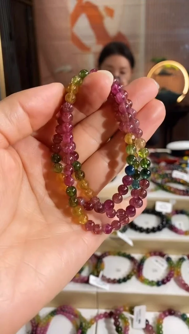 未镶嵌手链碧玺G2642三圈颜色微差发1