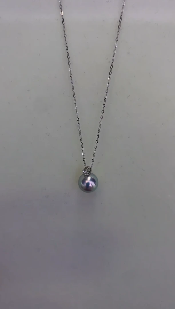 18K金镶嵌DA海水珍珠灰珠带钻吊坠8.5-9MM王妃款 GD080