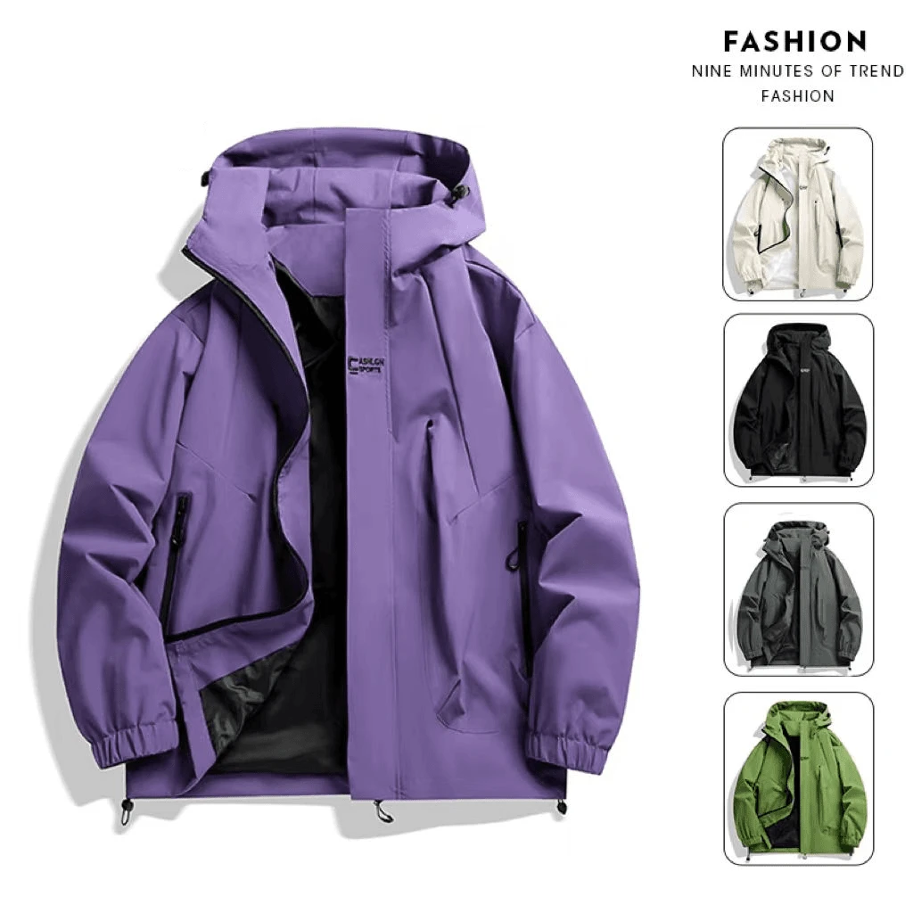 D&W户外登山防风防水美式户外连帽宽松情侣冲锋衣外套高级夹克