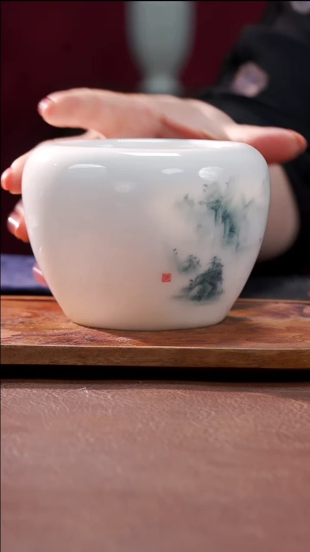 茶具羊脂玉瓷山水建水@@ST-B90001