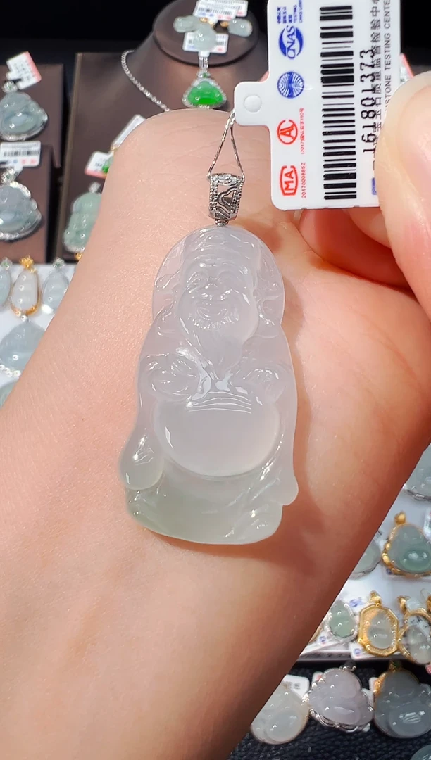 吊坠(不含链)18K金镶嵌翡翠财神爷吊坠1373