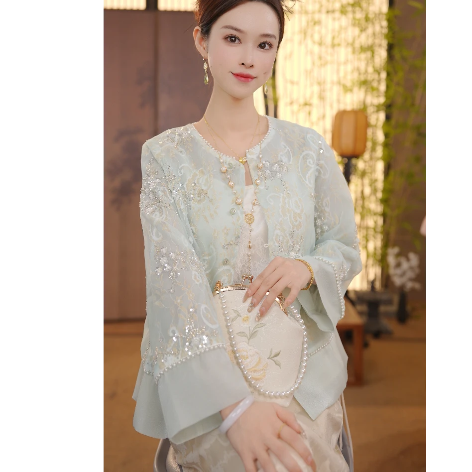 CJ【晶羽】 新中式2025新款百搭时尚亮片外套FB0250414H3