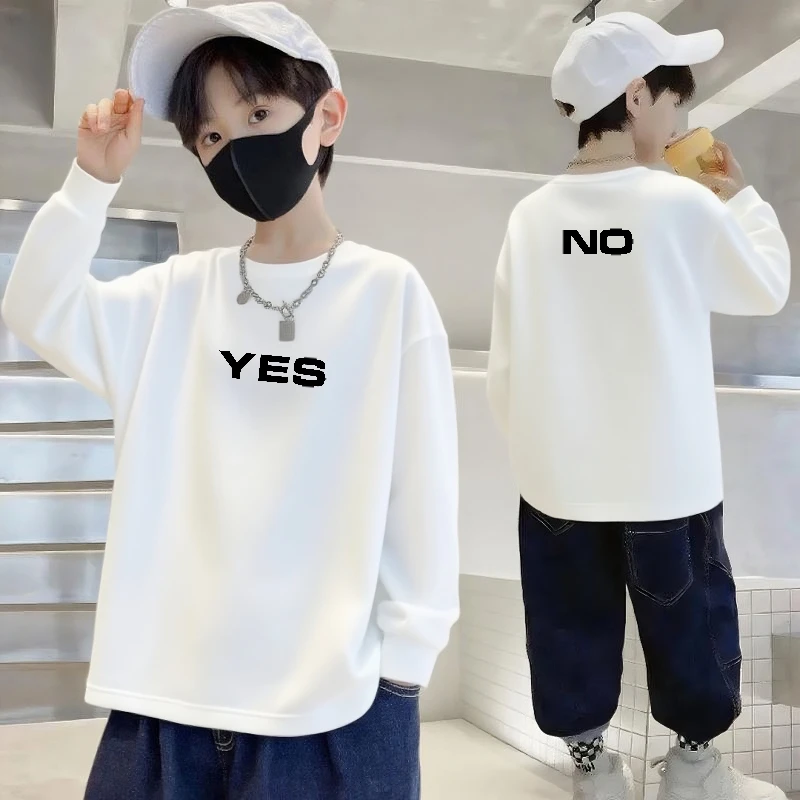 100%纯棉男童长袖T恤秋季儿童宽松圆领中大童男孩潮流上衣打底衫