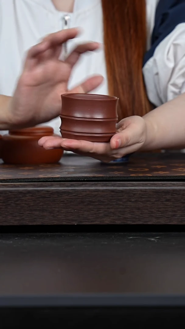 茶壶紫砂枣红泥竹节杯
