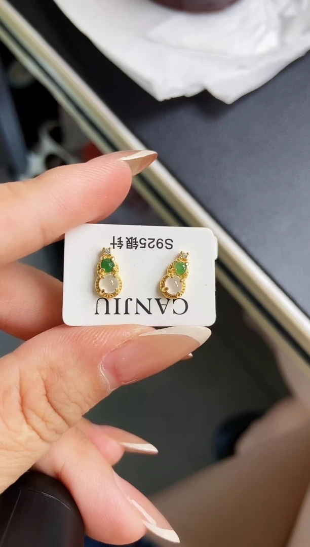 银S925镶嵌翡翠耳饰14