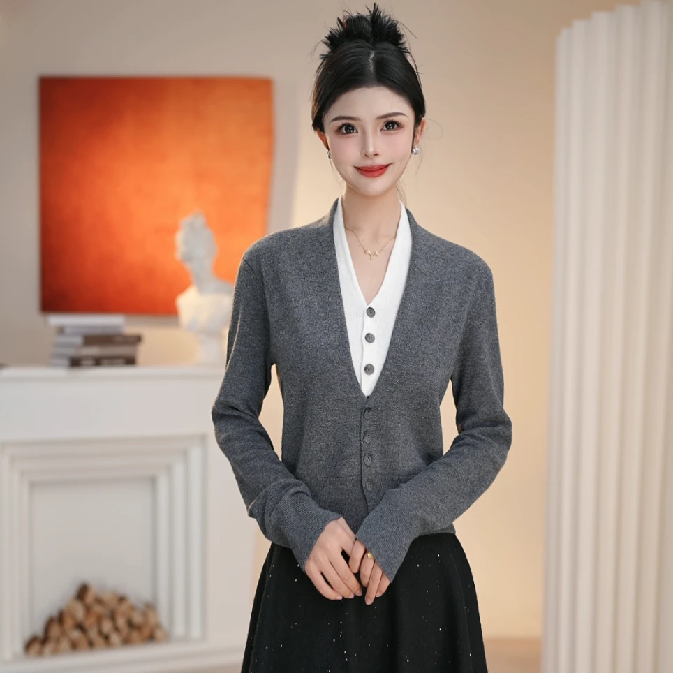 AMASS/阿玛施新款假两件慵懒时尚百搭长袖造型针织开衫女548006