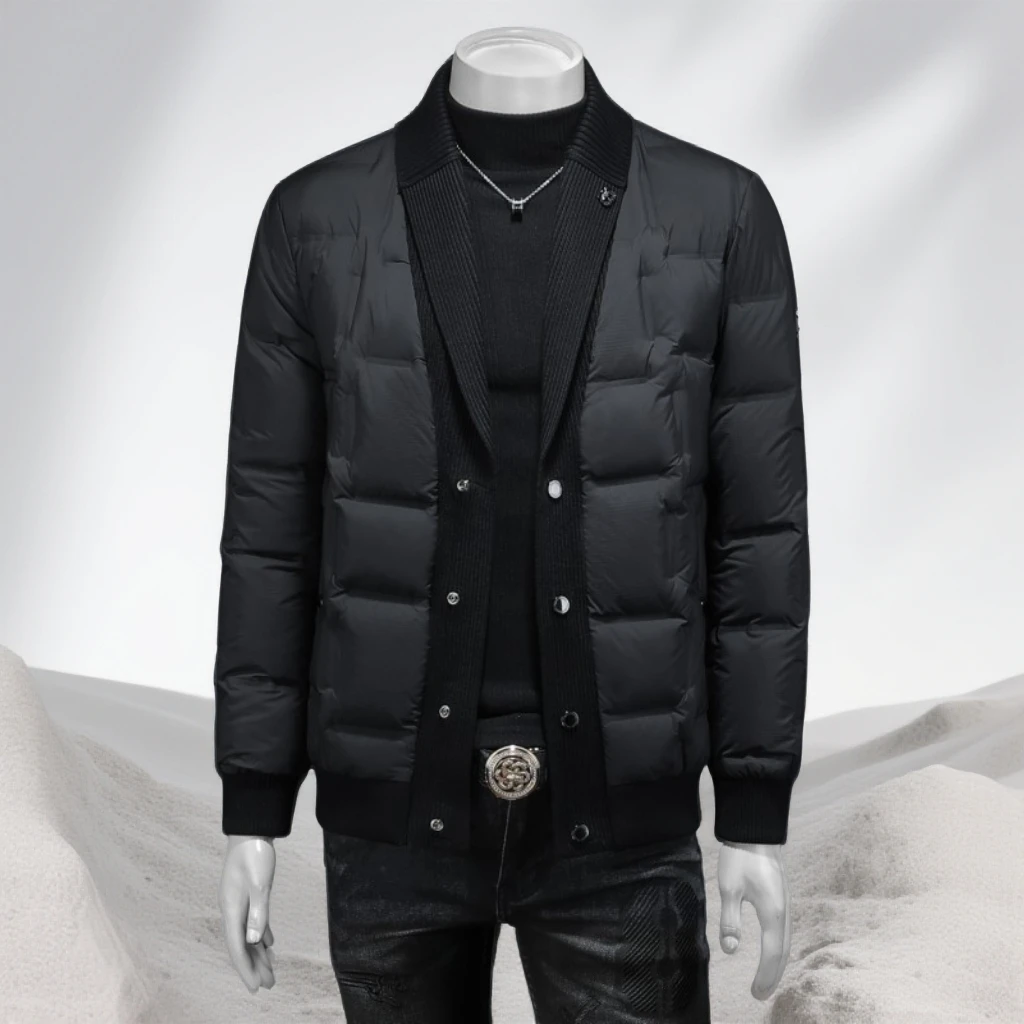 宾斯洛特西装针织领提花羽绒服秋冬新款男士休闲时尚大码羽绒外套