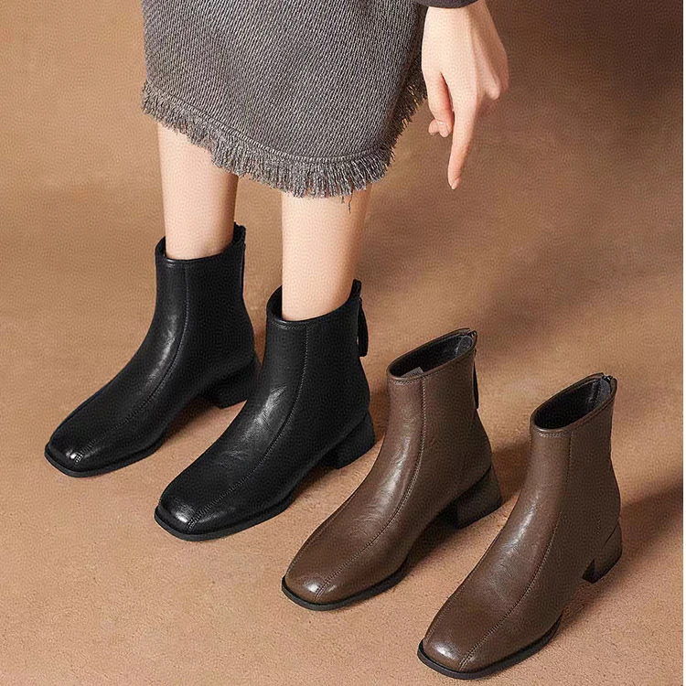 【源头工厂】2025秋冬季爆款短靴法式新款百搭款女靴马丁靴粗跟靴