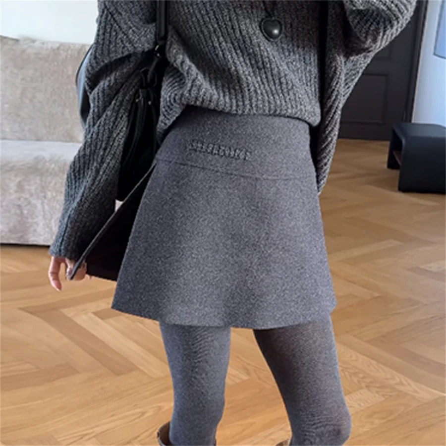 羊毛呢高腰短裤两侧开叉裤裙高腰显瘦毛呢短裙裤女半身裙251538#