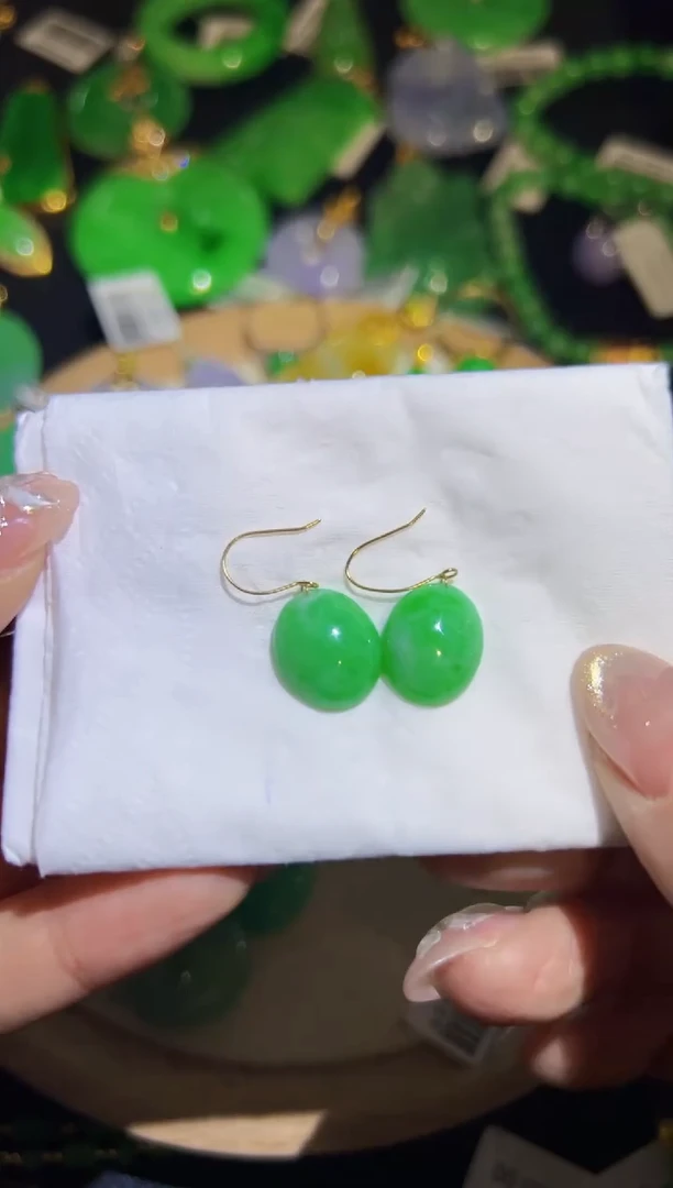 【闪购商品】翡翠耳饰18K金镶嵌Q缅料A货翡翠/支持复检/一件